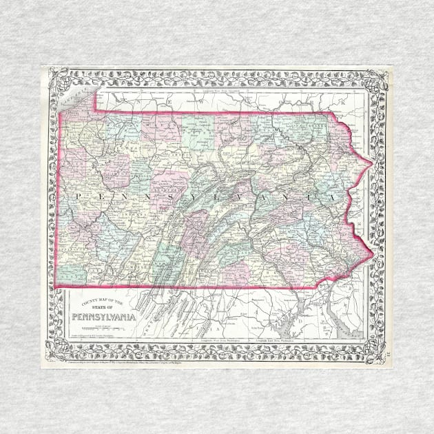 Vintage Map of Pennsylvania (1874) by Bravuramedia